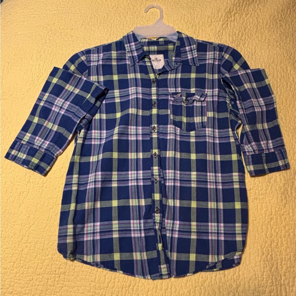 Hollister Blue and Green Button Down Shirt Classic Plaid